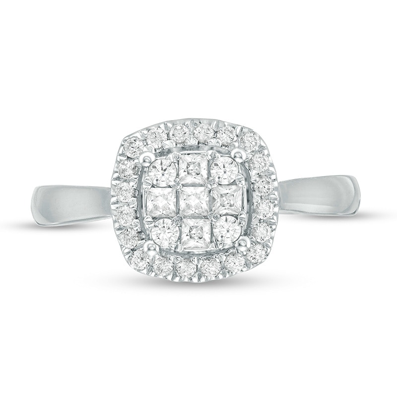Previously Owned - 1/2 CT. T.W. Princess-Cut Diamond Cushion Frame Ring in 10K White Gold