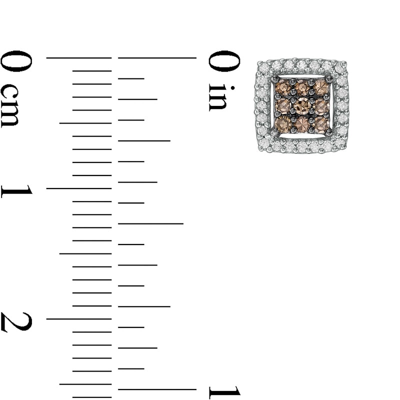 Main Image 3 of Previously Owned - 1/3 CT. T.W. Champagne and White Composite Diamond Square Frame Stud Earrings in 10K Rose Gold