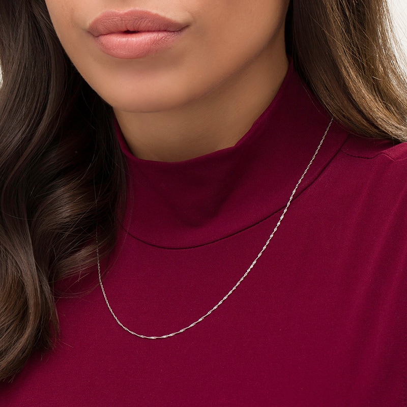 Main Image 2 of Previously Owned - Made in Italy 016 Gauge Adjustable Singapore Chain Necklace in 14K White Gold - 22"