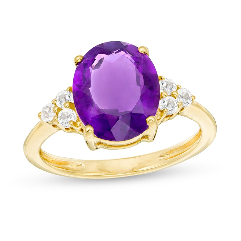 Main Image 1 of Previously Owned - Oval Amethyst and White Topaz Tri-Sides Ring in 10K Gold