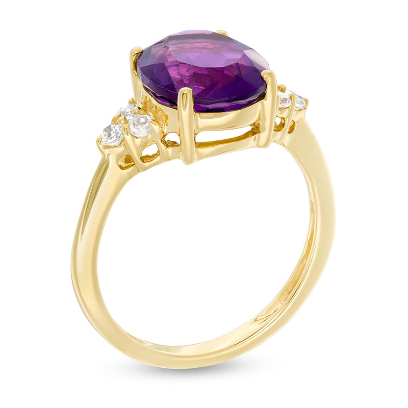 Main Image 3 of Previously Owned - Oval Amethyst and White Topaz Tri-Sides Ring in 10K Gold