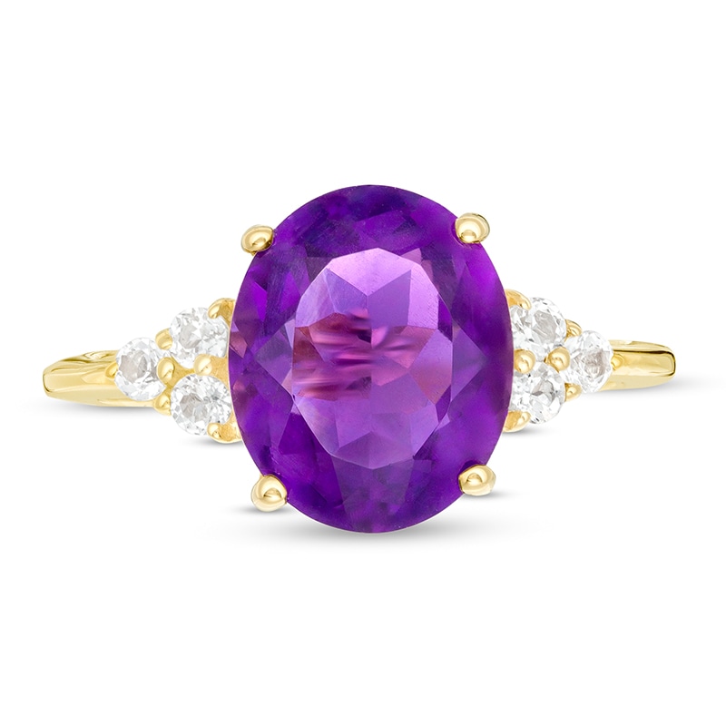 Main Image 4 of Previously Owned - Oval Amethyst and White Topaz Tri-Sides Ring in 10K Gold