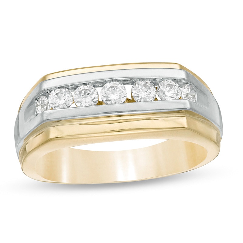Previously Owned - Men's 5/8 CT. T.W. Diamond Seven Stone Wedding Band in 10K Two-Tone Gold