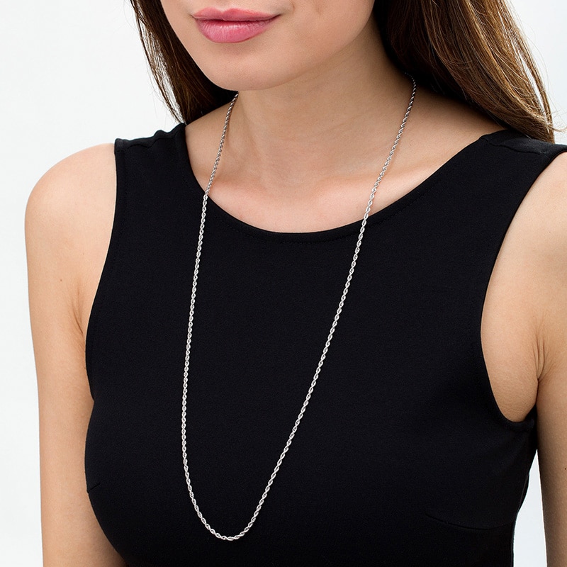 Main Image 2 of Previously Owned - 2.3mm Rope Chain Necklace in Hollow 14K White Gold - 30"