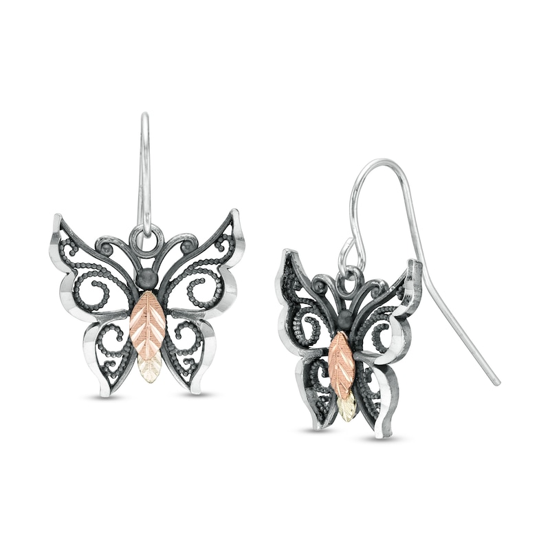 Main Image 1 of Previously Owned - Black Hills Gold Oxidized Butterfly Drop Earrings in Sterling Silver