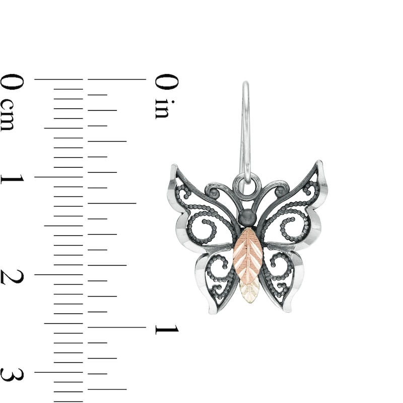 Main Image 3 of Previously Owned - Black Hills Gold Oxidized Butterfly Drop Earrings in Sterling Silver