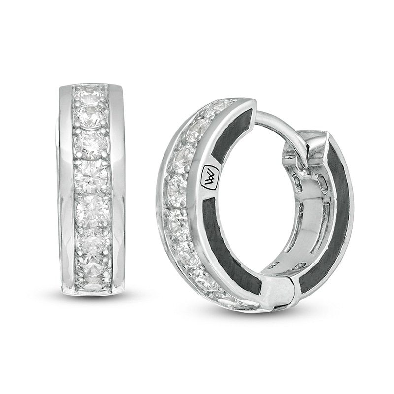 Previously Owned - Vera Wang Men 5/8 CT. T.W. Diamond Huggie Hoop Earrings in Sterling Silver and Black Rhodium