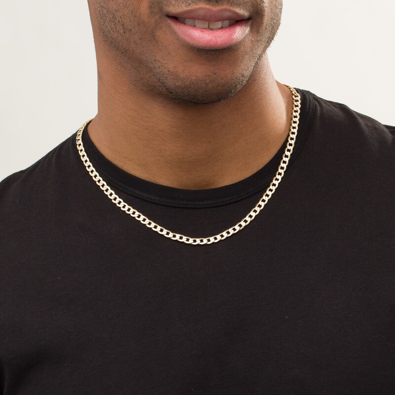 Main Image 2 of Previously Owned - Made in Italy Men's 7.2mm Curb Chain Necklace in Hollow 10K Two-Tone Gold - 24"