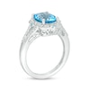 Thumbnail Image 3 of Previously Owned - Oval Swiss Blue Topaz and Lab-Created White Sapphire Flower Petal Frame Ring in Sterling Silver