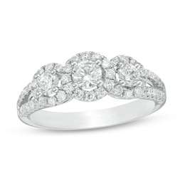 Previously Owned - 1 CT. T.W. Diamond Past Present Future® Open Frame Engagement Ring in 14K White Gold