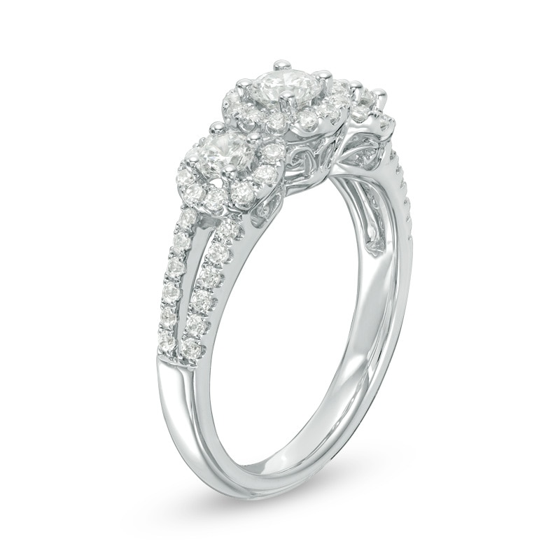 Main Image 2 of Previously Owned - 1 CT. T.W. Diamond Past Present Future® Open Frame Engagement Ring in 14K White Gold