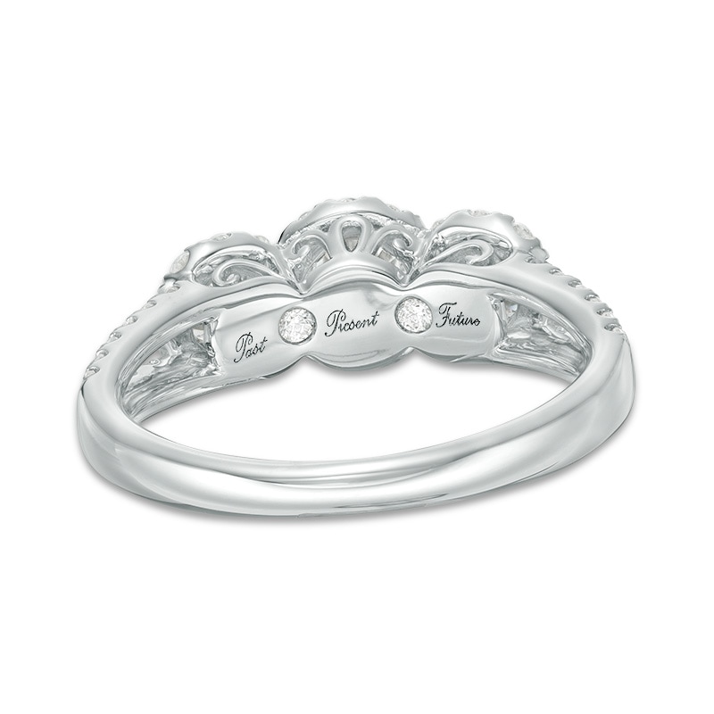 Main Image 3 of Previously Owned - 1 CT. T.W. Diamond Past Present Future® Open Frame Engagement Ring in 14K White Gold