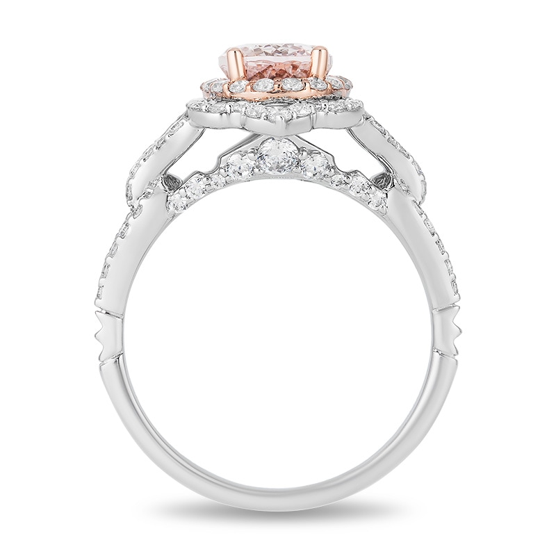 Previously Owned - Enchanted Disney Aurora Morganite and 3/4 CT. T.W. Diamond Engagement Ring in 14K Two-Tone Gold