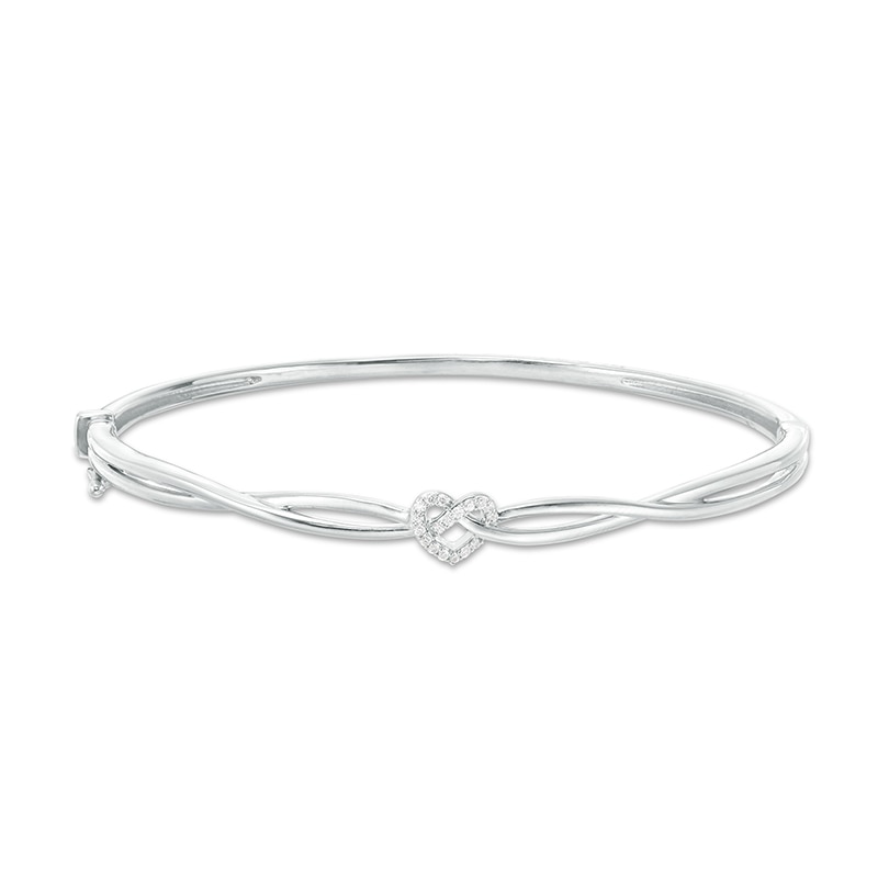 Main Image 1 of Previously Owned - 1/10 CT. T.W. Diamond Heart Knot Bangle in Sterling Silver