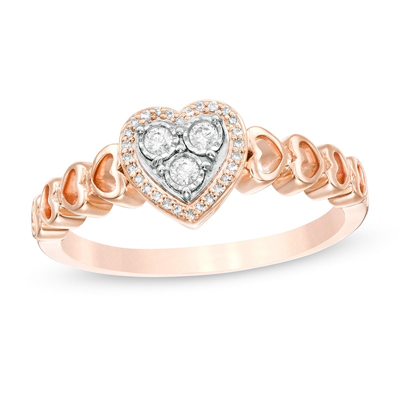 Main Image 1 of Previously Owned - 1/8 CT. T.W. Diamond Heart Frame Promise Ring in 10K Rose Gold