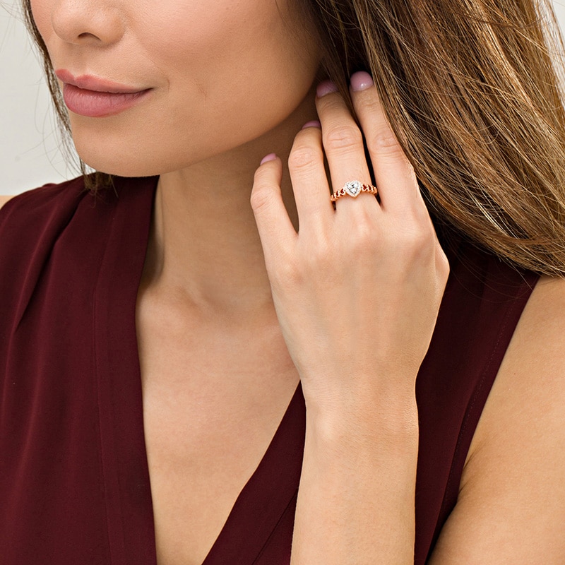 Main Image 2 of Previously Owned - 1/8 CT. T.W. Diamond Heart Frame Promise Ring in 10K Rose Gold