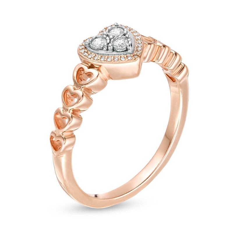 Main Image 3 of Previously Owned - 1/8 CT. T.W. Diamond Heart Frame Promise Ring in 10K Rose Gold