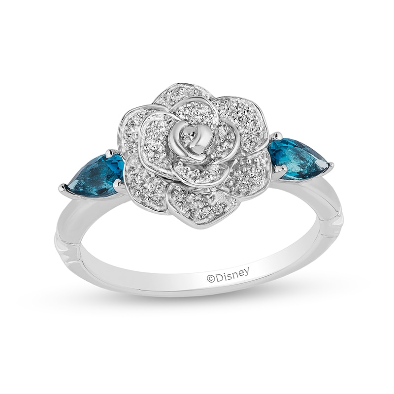 Main Image 1 of Previously Owned - Collector's Edition Enchanted Disney Cinderella Blue Topaz and Diamond Ring in Sterling Silver