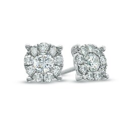 Previously Owned - 1 CT. T.W. Diamond Frame Stud Earrings in 14K White Gold
