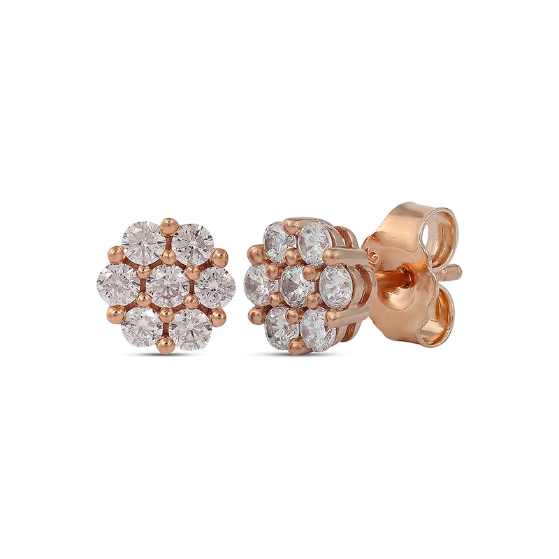 Main Image 1 of Previously Owned - 1/3 CT. T.W. Composite Diamond Flower Stud Earrings in 10K Rose Gold