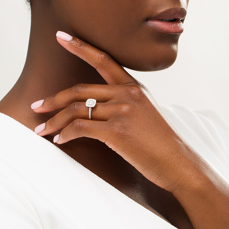 Main Image 2 of Previously Owned - 1/2 CT. T.W. Composite Cushion Diamond Frame Engagement Ring in 10K White Gold