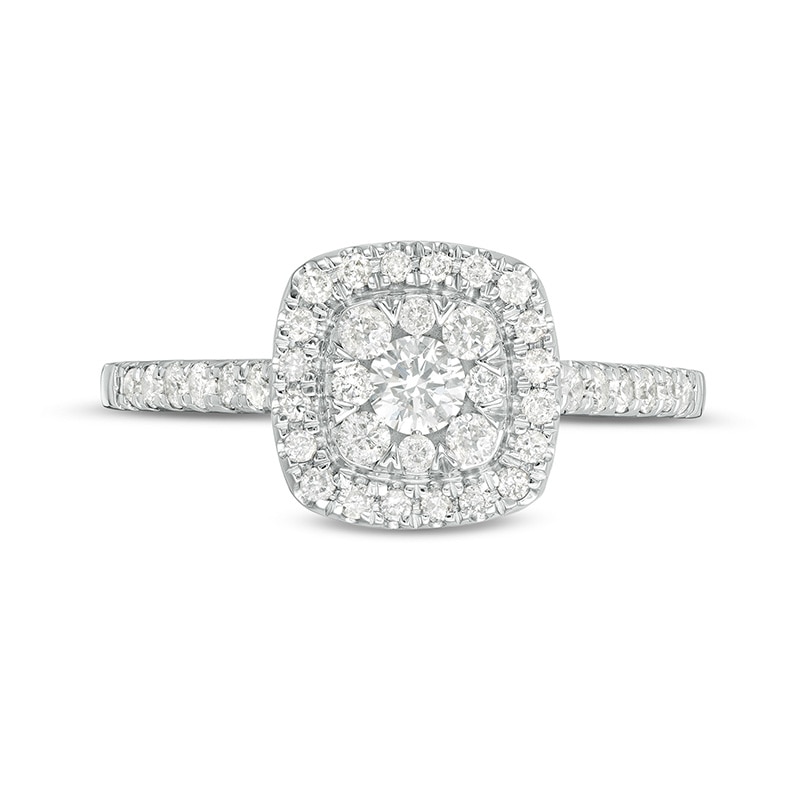 Main Image 4 of Previously Owned - 1/2 CT. T.W. Composite Cushion Diamond Frame Engagement Ring in 10K White Gold