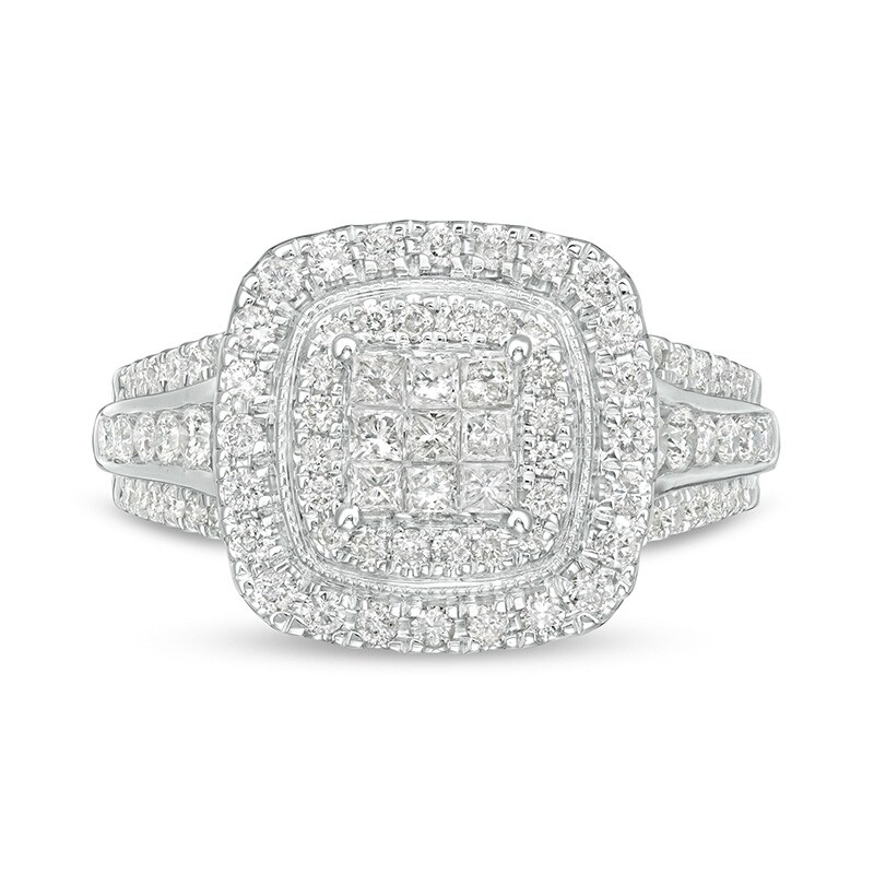 Main Image 4 of Previously Owned - 1 CT. T.W. Princess-Cut Composite Diamond Double Cushion Frame Engagement Ring in 10K White Gold