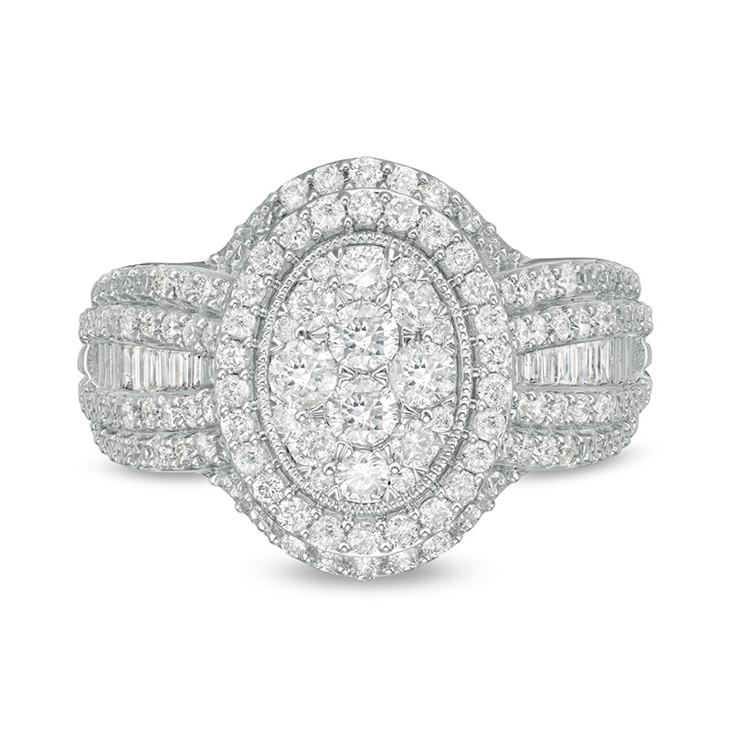 Previously Owned - 1 CT. T.W. Composite Oval Diamond Frame Multi-Row Engagement Ring in 10K White Gold