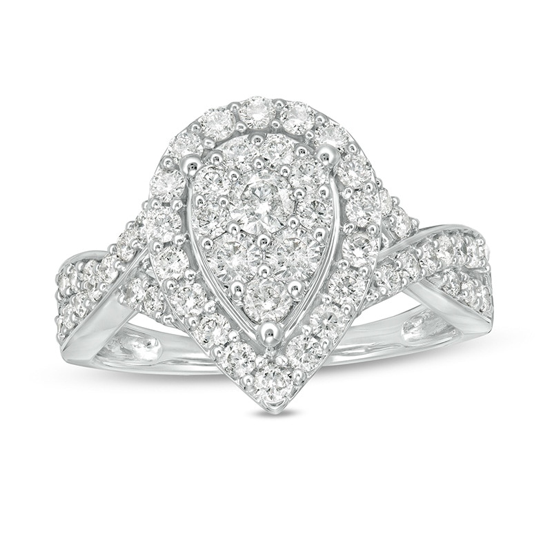 Previously Owned - 1 CT. T.W. Composite Pear Diamond Frame Twist Shank Engagement Ring in 10K White Gold