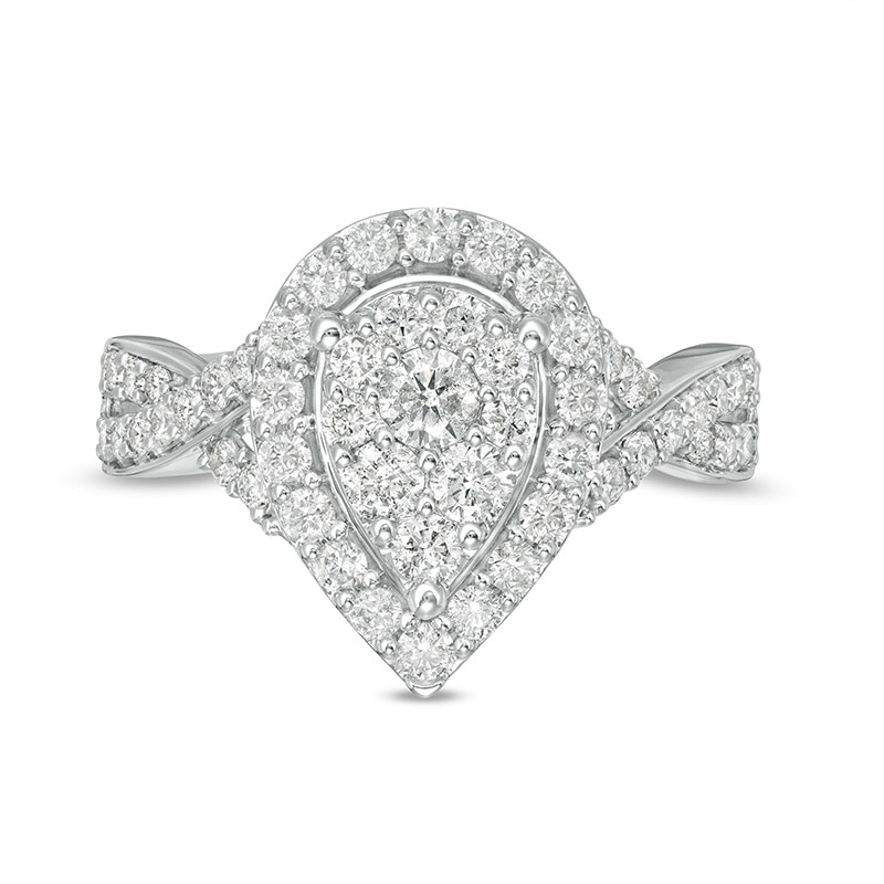 Previously Owned - 1 CT. T.W. Composite Pear Diamond Frame Twist Shank Engagement Ring in 10K White Gold