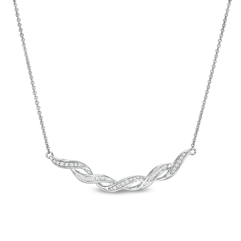 Main Image 1 of Previously Owned - 1/5 CT. T.W. Diamond Cascading Ribbon Necklace in Sterling Silver