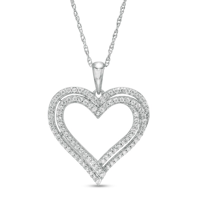 Main Image 1 of Previously Owned - 1/2 CT. T.W. Diamond Double Heart Pendant in Sterling Silver