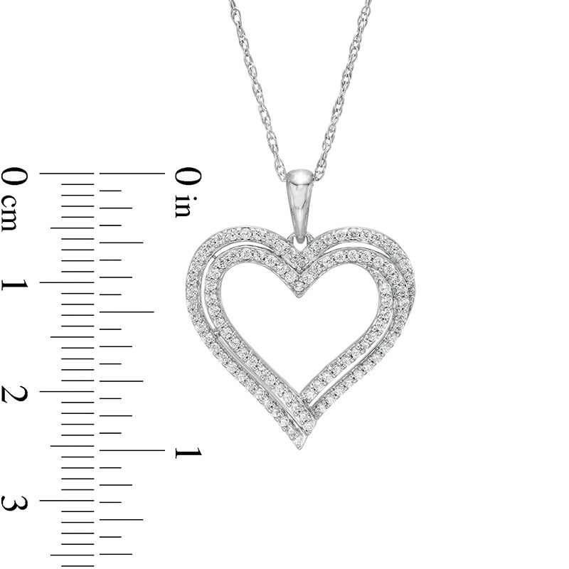 Main Image 3 of Previously Owned - 1/2 CT. T.W. Diamond Double Heart Pendant in Sterling Silver