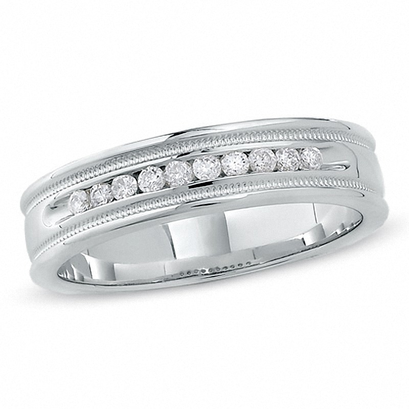 Main Image 1 of Previously Owned - 1/4 CT. T.W. Diamond Channel Milgrain Band in 14K White Gold