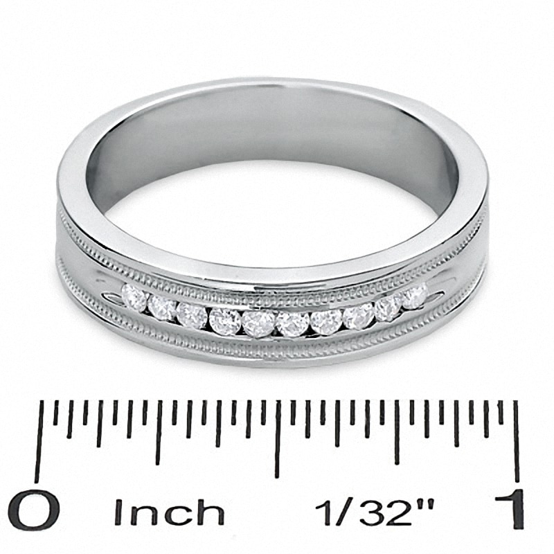 Main Image 3 of Previously Owned - 1/4 CT. T.W. Diamond Channel Milgrain Band in 14K White Gold