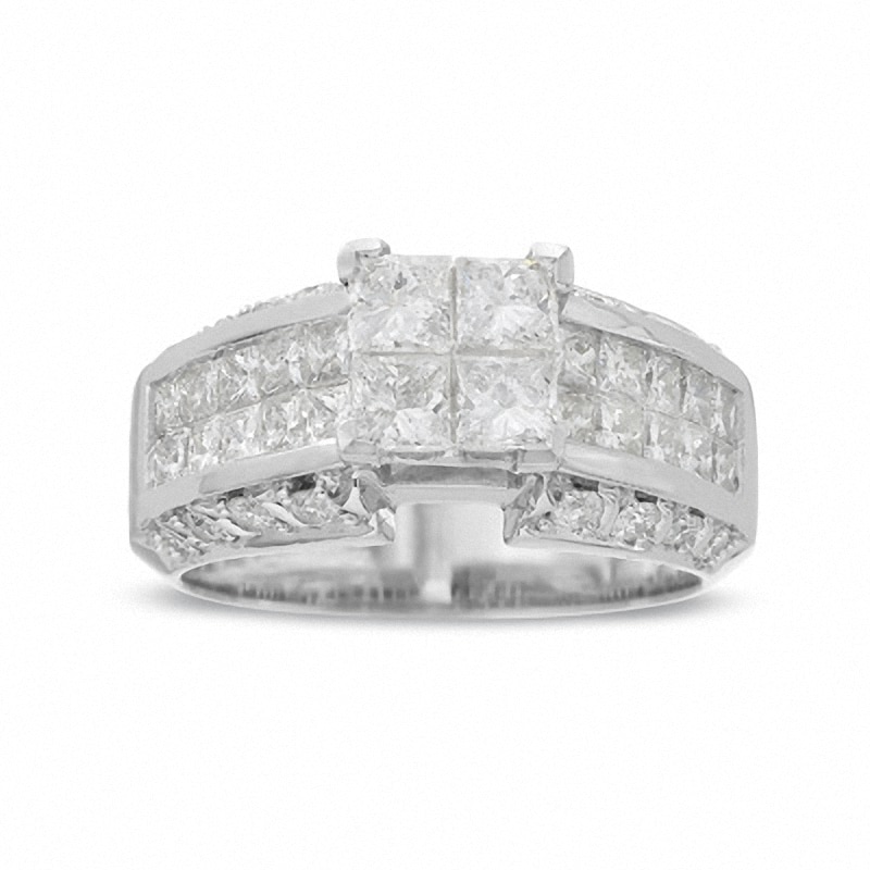Previously Owned - 2-3/4 CT. T.W. Princess-Cut Composite Diamond Ring in 14K White Gold