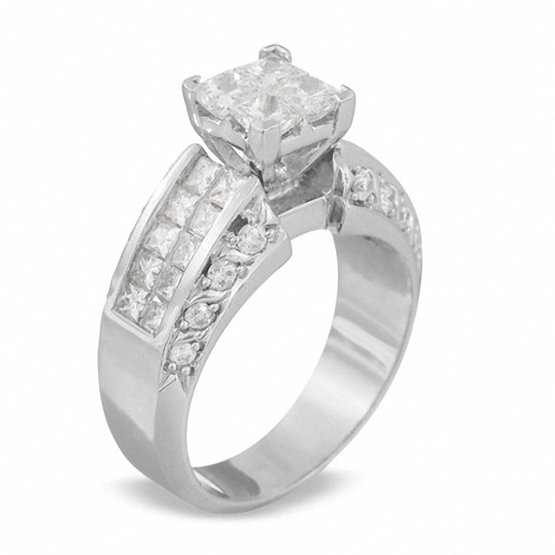 Previously Owned - 2-3/4 CT. T.W. Princess-Cut Composite Diamond Ring in 14K White Gold