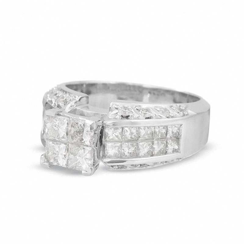 Previously Owned - 2-3/4 CT. T.W. Princess-Cut Composite Diamond Ring in 14K White Gold