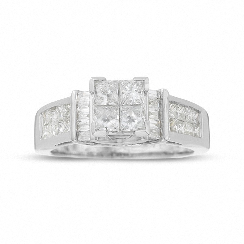 Main Image 1 of Previously Owned - 1-3/8 CT. T.W. Princess-Cut Composite Diamond Ring in 14K White Gold