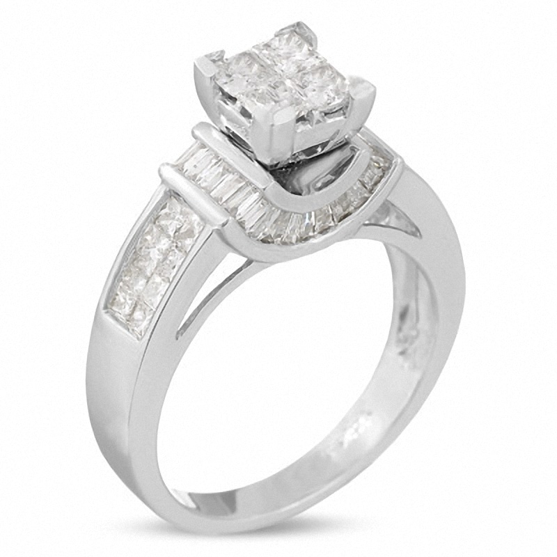 Main Image 2 of Previously Owned - 1-3/8 CT. T.W. Princess-Cut Composite Diamond Ring in 14K White Gold