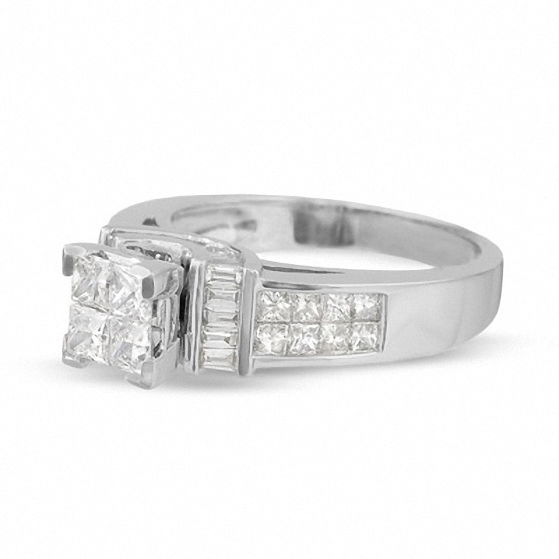 Main Image 3 of Previously Owned - 1-3/8 CT. T.W. Princess-Cut Composite Diamond Ring in 14K White Gold