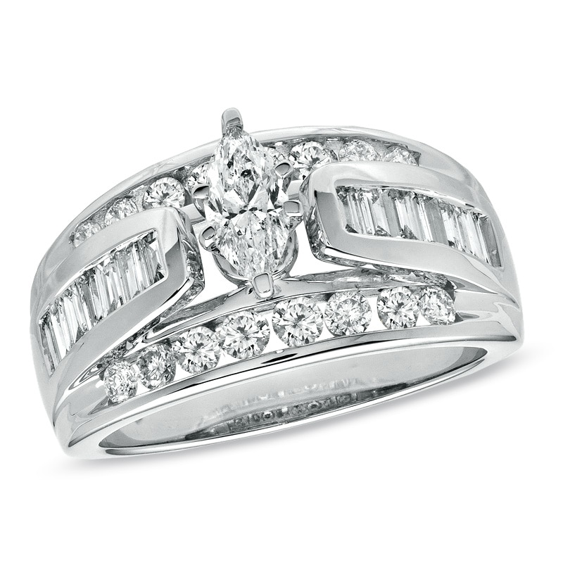 Main Image 1 of Previously Owned - 1-1/2 CT. T.W. Marquise Diamond Engagement Ring in 14K White Gold