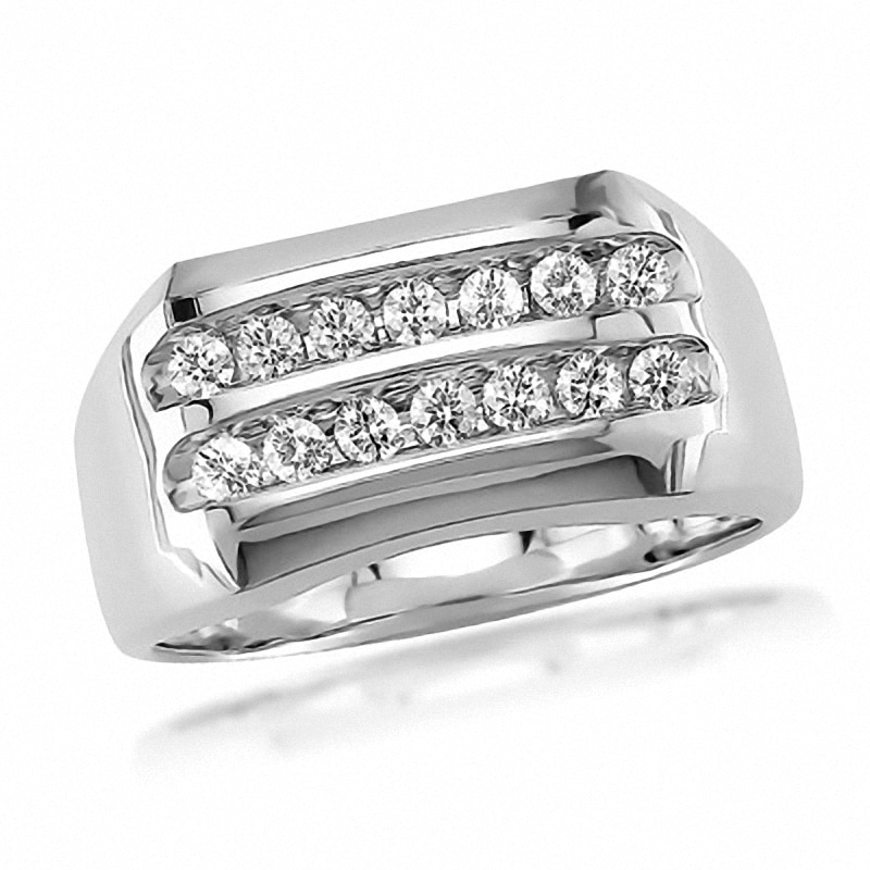 Previously Owned - Men's 1/2 CT. T.W. Diamond Double Row Ring in 14K White  Gold