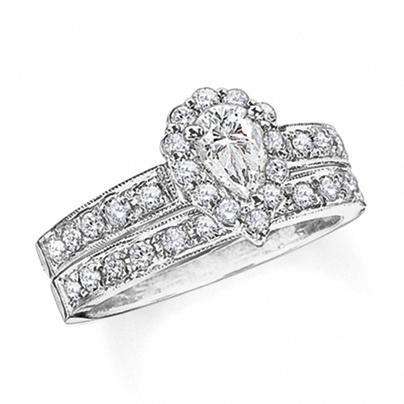 Previously Owned - 2 CT. T.W. Pear-Shaped Diamond Bridal Set in 14K White Gold