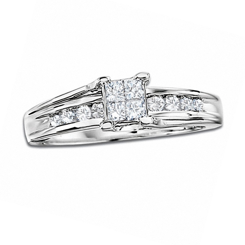 Main Image 1 of Previously Owned - 1/2 CT. T.W. Quad Princess Diamond Ring in 14K White Gold