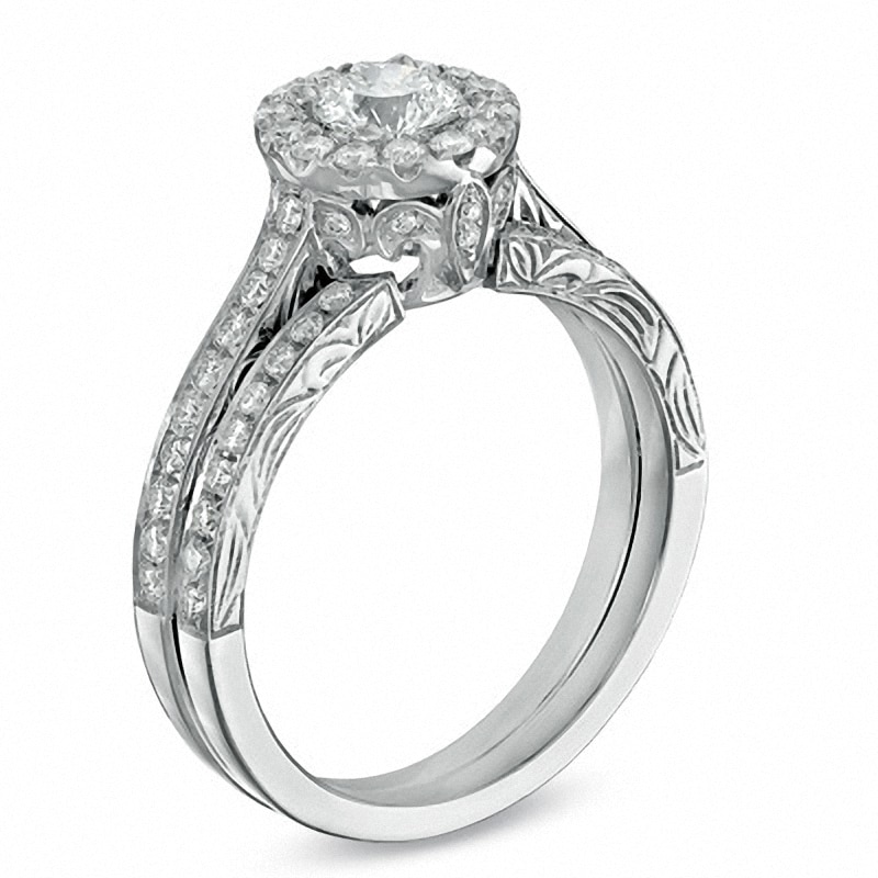 Main Image 2 of Previously Owned - Celebration Lux® 1 CT. T.W. Diamond Framed Bridal Set in 18K White Gold (I/SI2)