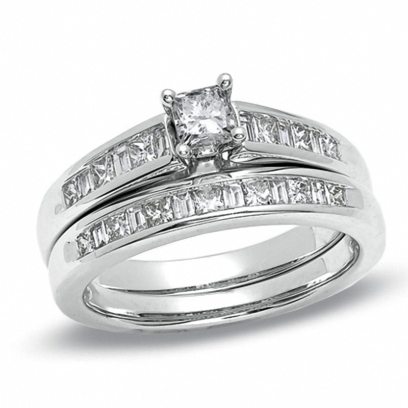 Previously Owned - 1 CT. T.W. Princess-Cut Diamond Bridal Set in 14K White Gold