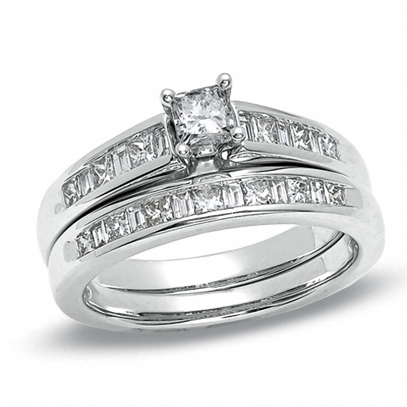 Main Image 1 of Previously Owned - 1 CT. T.W. Princess-Cut Diamond Bridal Set in 14K White Gold