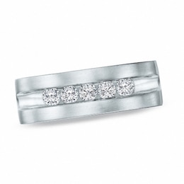 Previously Owned - Men's 1 CT. T.W. Diamond Five Stone Brushed Band in 14K White Gold