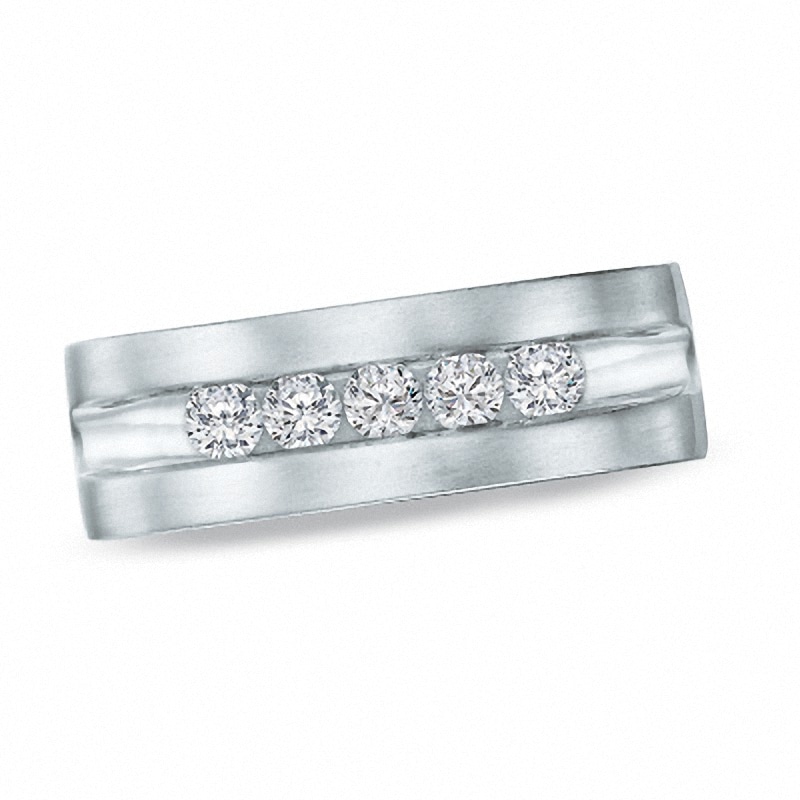Main Image 1 of Previously Owned - 1 CT. T.W. Diamond Five Stone Brushed Band in 14K White Gold